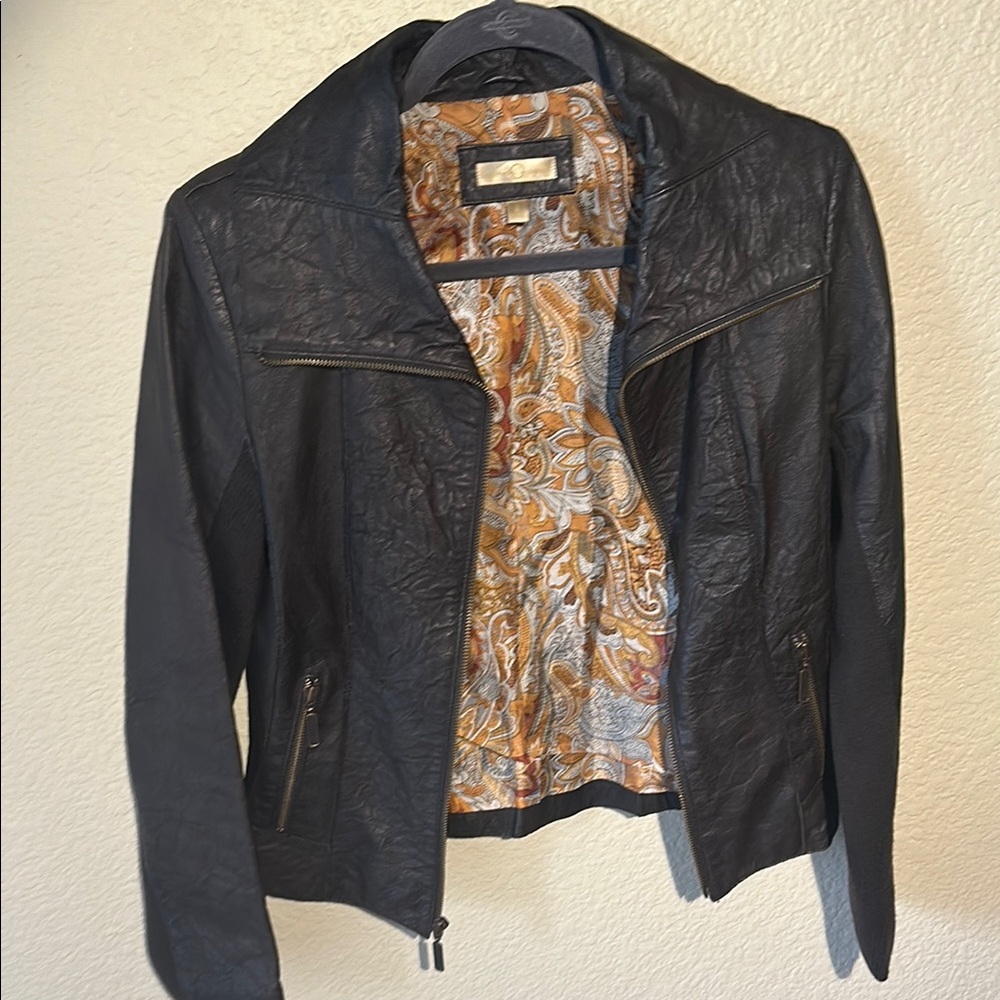 Brown Leather Jacket with Paisley Lining. Wilson’s Leather. Size small.